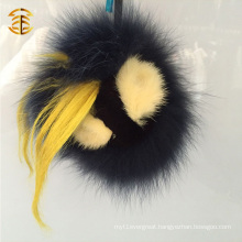 Black Color Real Fox Fur Accessory Animal Leather Face Fur Pom Pom Bag Charm
